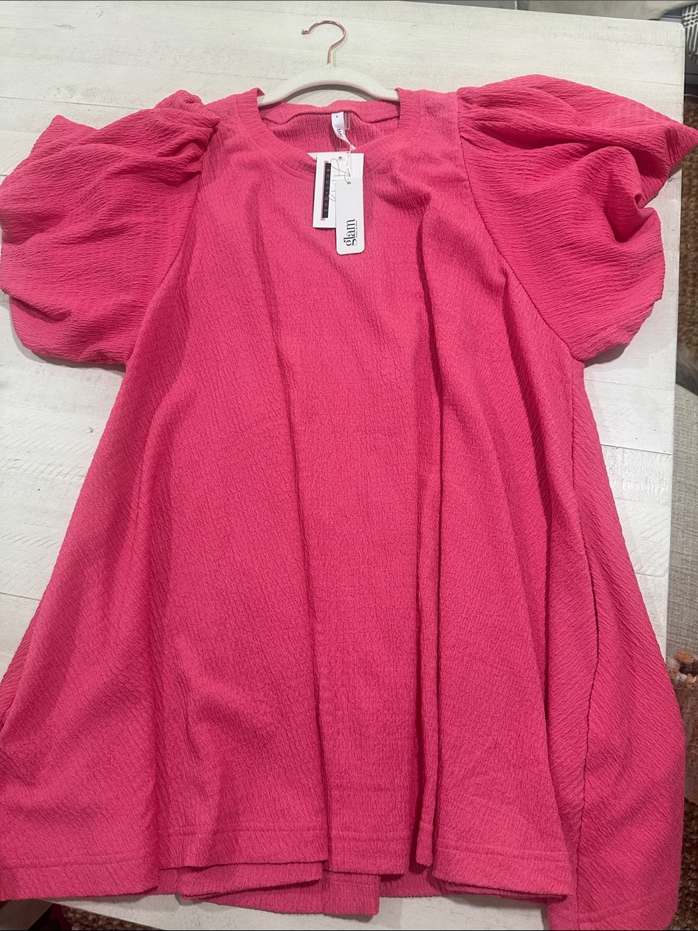 glam Hot Pink Puff Sleeve Mini Dress